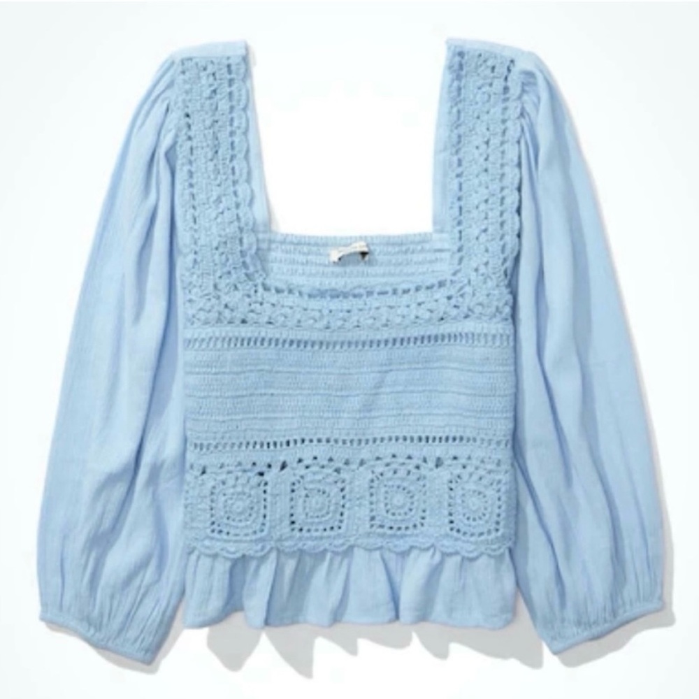 American Eagle Crochet Smocked Top
